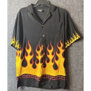 Uluwatu Shirt Mens Sz Medium Black Short Sleeve Y2K Vintage Flame Pattern Style